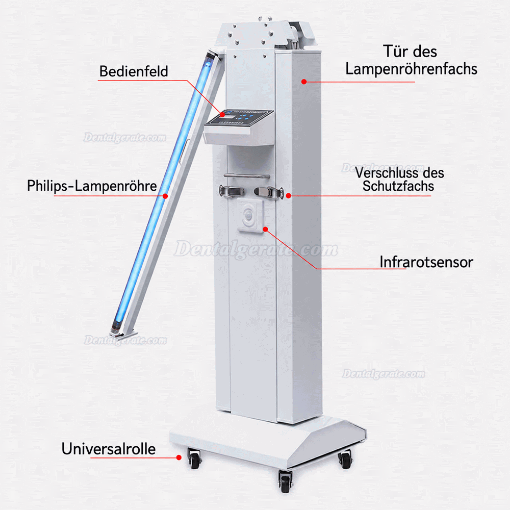 FY&reg; 120W-220W Mobile tragbare UV + Ozon-Desinfektionslampe UV-Sterilisatorwagen mit Infrarotsensor